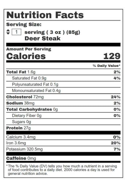Cervena Venison Striploin Nutrition